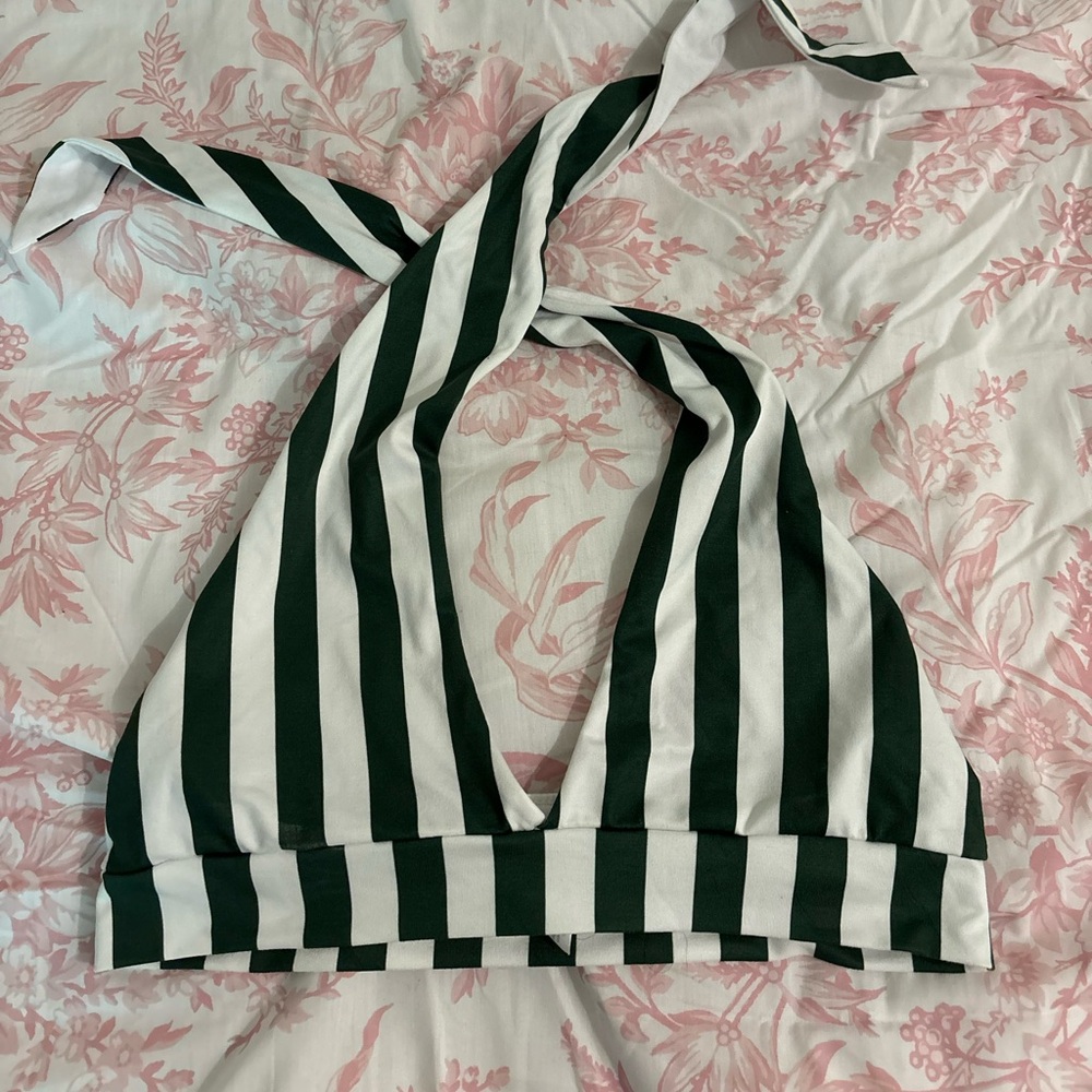 white/green striped top